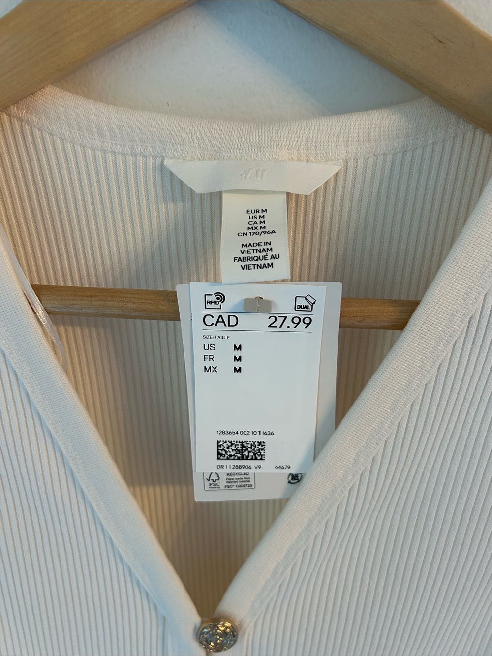 H&M Cream Ribbed V-Neck Tank with Gold Buttons - Picture 4 of 7
